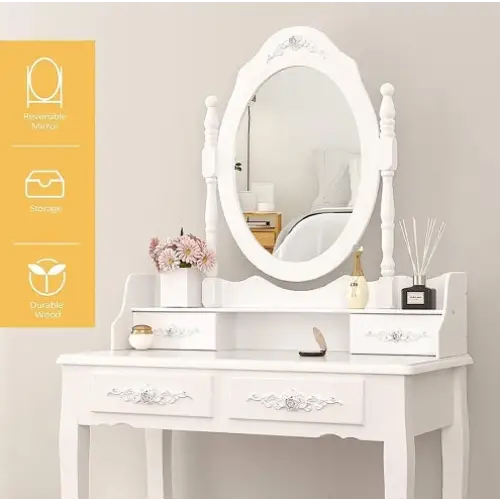 Vanity Table Set With 4 Drawer - www.Shopthatapp.com