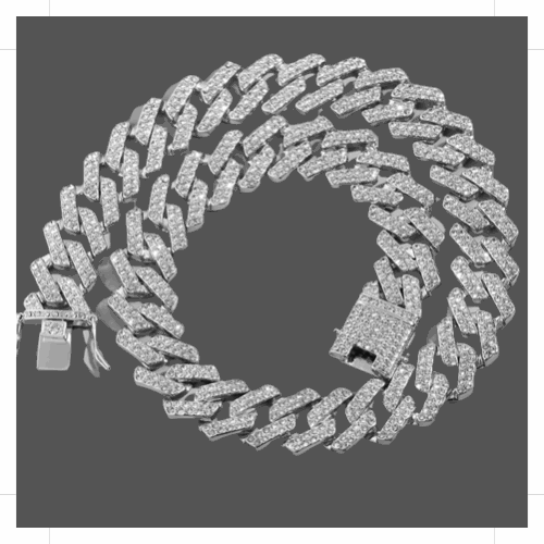 20mm silver Cuban link chain with sparkling embellishments for a stylish statement