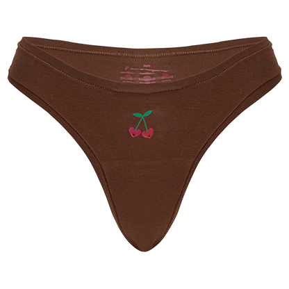 Cheeky Cherry Leakproof Thong Liner in Brown with Cute Cherry Design for Everyday Comfort