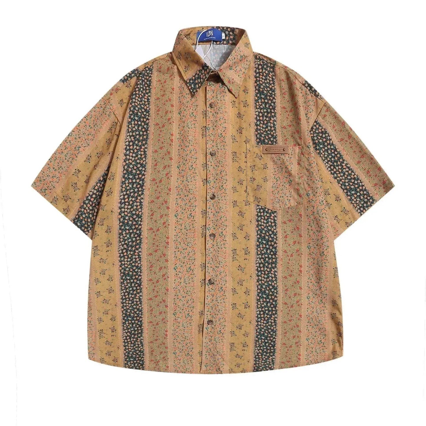 Vertical Stripes Small Floral Short-sleeved Casual Shirt - www.Shopthatapp.com