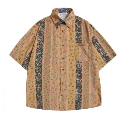 Vertical Stripes Small Floral Short-sleeved Casual Shirt - www.Shopthatapp.com