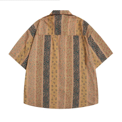Vertical Stripes Small Floral Short-sleeved Casual Shirt - www.Shopthatapp.com