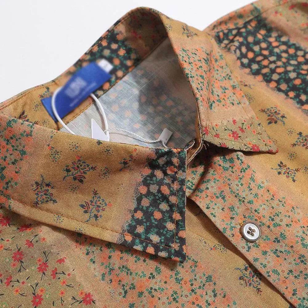 Vertical Stripes Small Floral Short-sleeved Casual Shirt - www.Shopthatapp.com