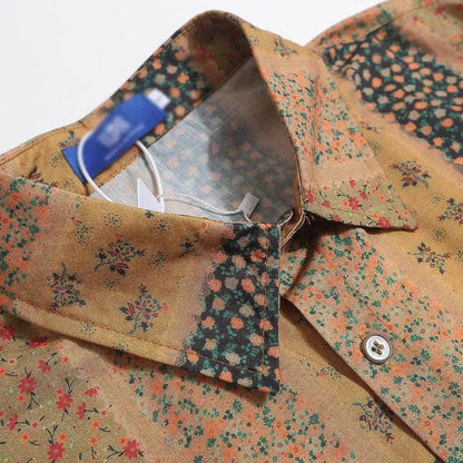 Vertical Stripes Small Floral Short-sleeved Casual Shirt - www.Shopthatapp.com