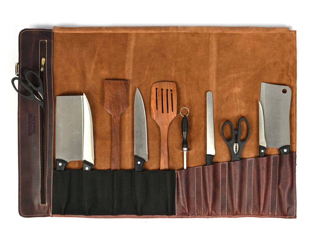 Vicenza Leather Knife Roll - Walnut Brown ( KR-53 ) - www.Shopthatapp.com