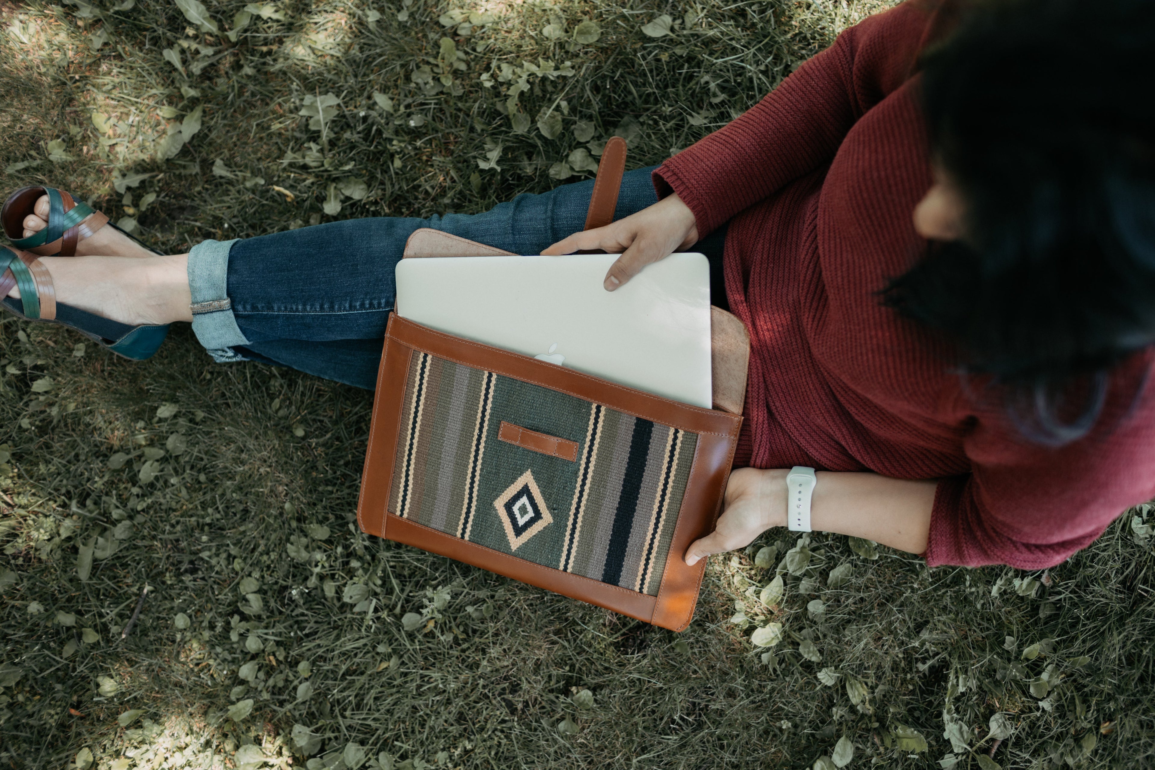 Vintage bohemian Leather Mac Book Sleeve - Caramel Brown - www.Shopthatapp.com