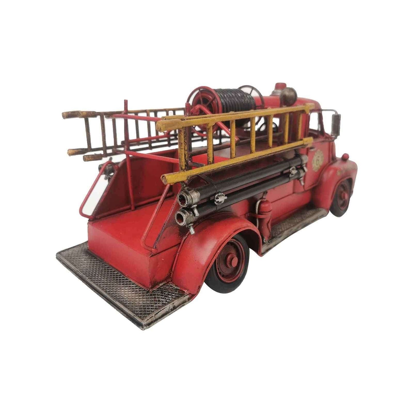 Vintage fire truck model in red with detailed ladder and hose accessories for home decor