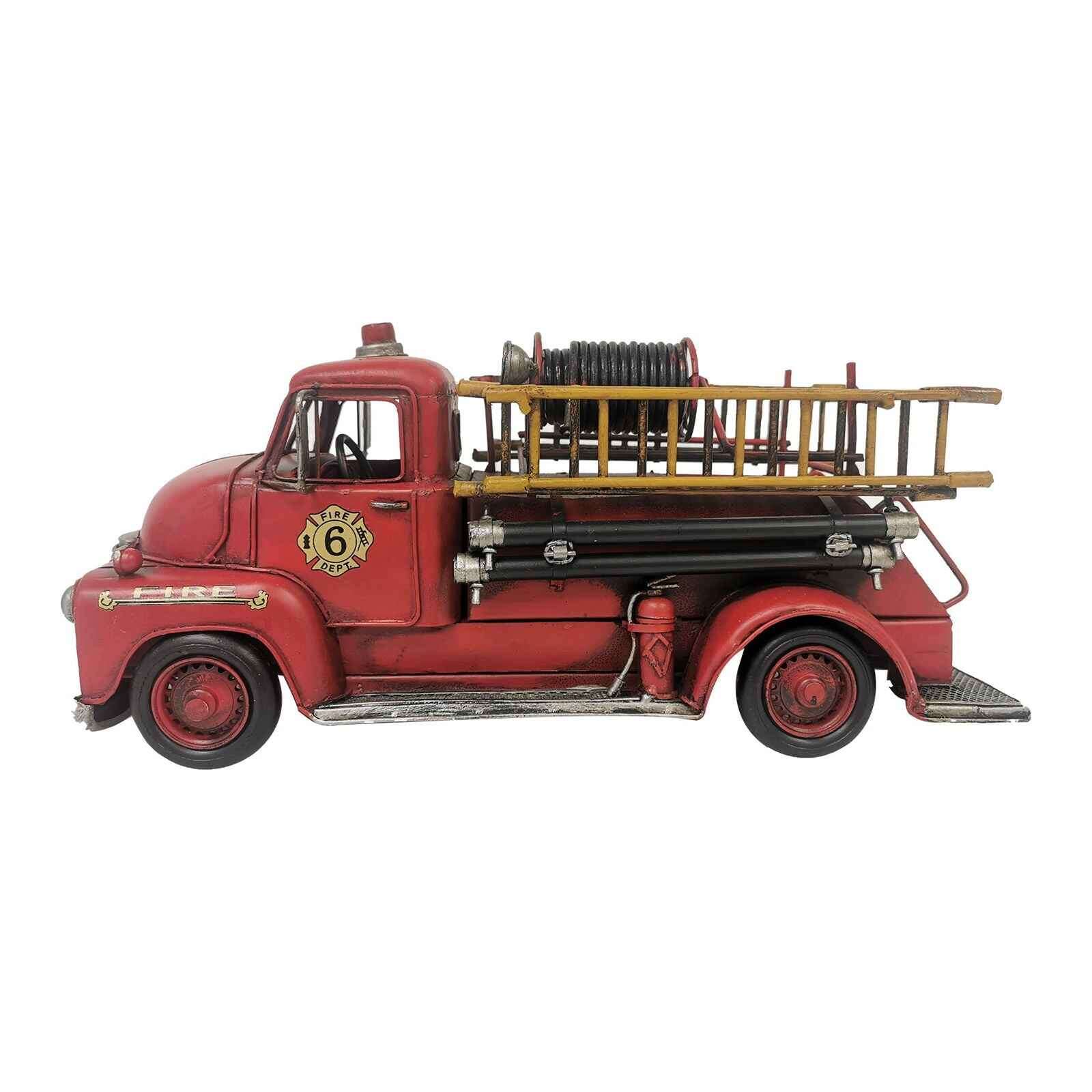 Vintage fire truck model in red with decorative details and ladder for home decor