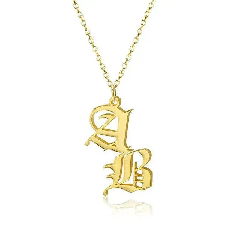 Vintage Old English Double Initial Letter Pendant Necklace Jewelry For Women Custom - www.Shopthatapp.com