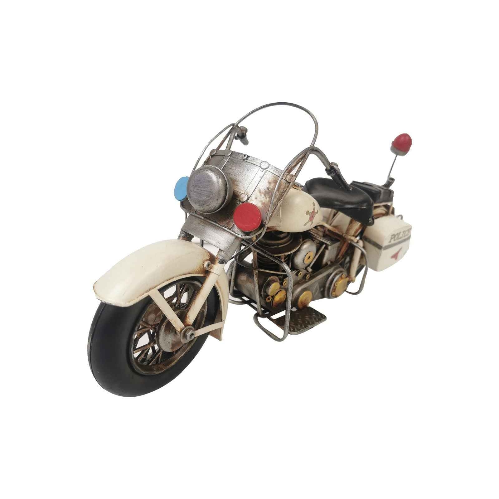 Vintage police motorcycle model with detailed design and retro finish for home decor
