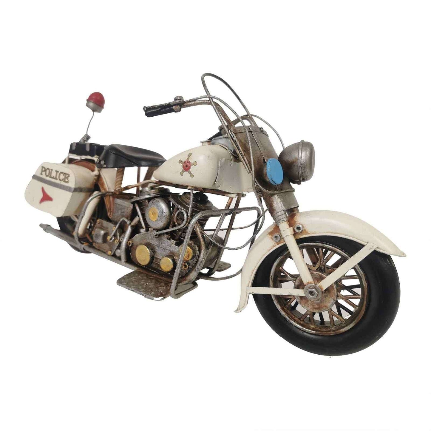 Vintage police motorcycle model with detailed features and a classic design for home decor enthusiasts