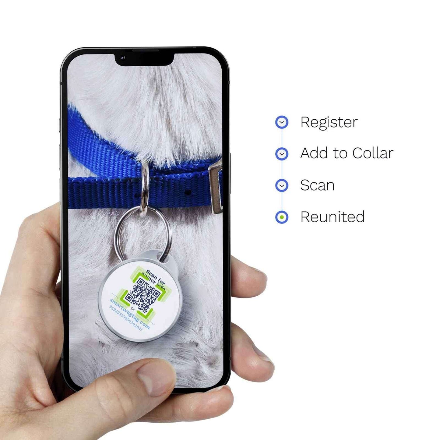 Canada pet smart tag displayed on a collar with scanning instructions for pet safety