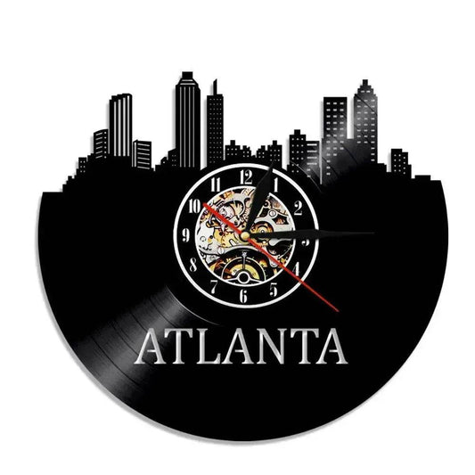 Wall Clock Vinyl Wall Clock  Atlanta Skyline Vinyl Record Clock Georgia Wall Art Atlanta Wall Decor Vinyl Clock Lights Silent Clock - www.Shopthatapp.com