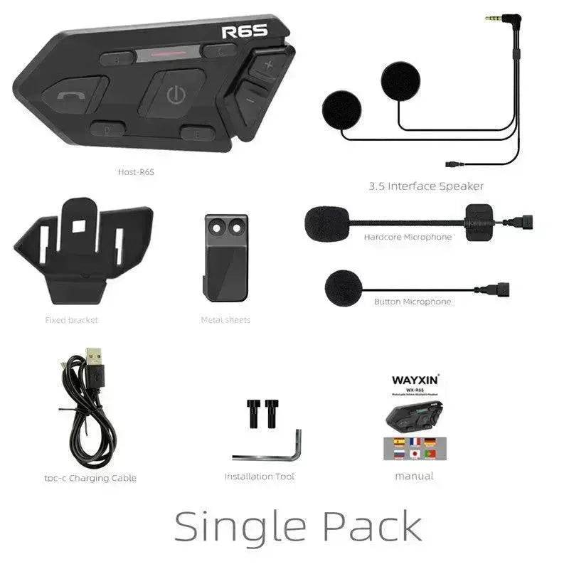 WAYXIN R6s Double Pack Intercom Motorcycle Bluetooth Headsets 1200 m up to 6 Riders with DSP & CVC Noise Reduction Waterproof Hands-Free Function Intercom Communication System - www.Shopthatapp.com