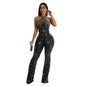 Wear Solid Color Rhinestone Sleeveless Halter Trousers Jumpsuit - www.Shopthatapp.com