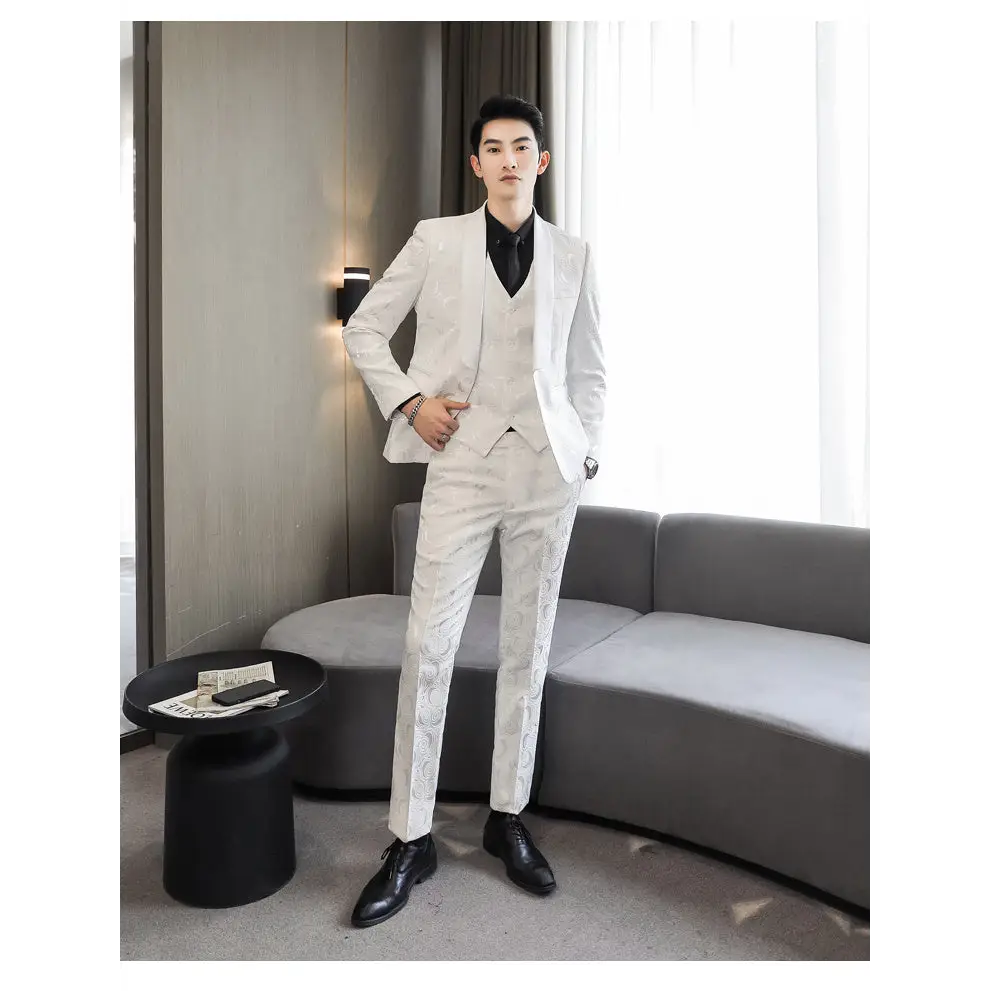 Wedding Embossed Dress Suit Three-piece Suit For Men - www.Shopthatapp.com
