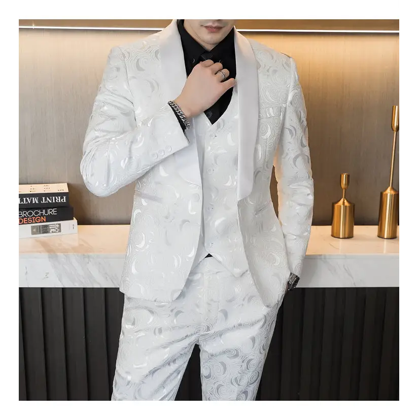 Wedding Embossed Dress Suit Three-piece Suit For Men - www.Shopthatapp.com
