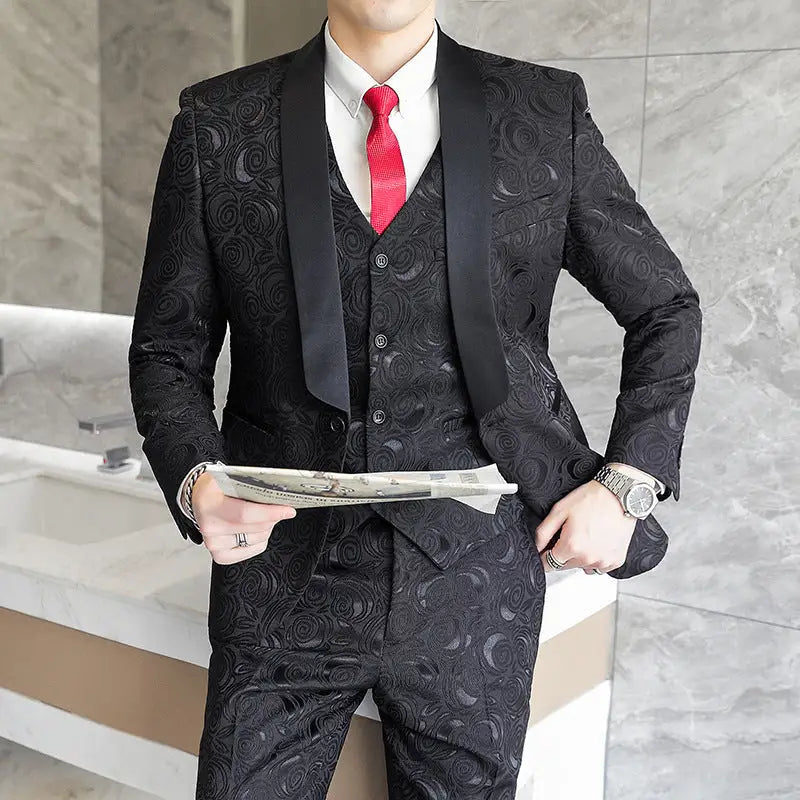 Wedding Embossed Dress Suit Three-piece Suit For Men - www.Shopthatapp.com