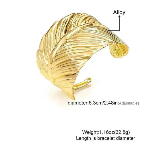 Wide Leaf Personalized Opening Exaggerated Bracelet for Women - www.Shopthatapp.com