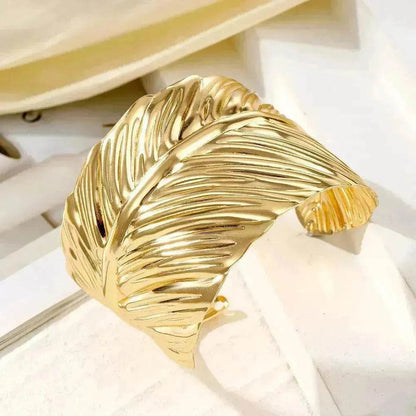 Wide Leaf Personalized Opening Exaggerated Bracelet for Women - www.Shopthatapp.com
