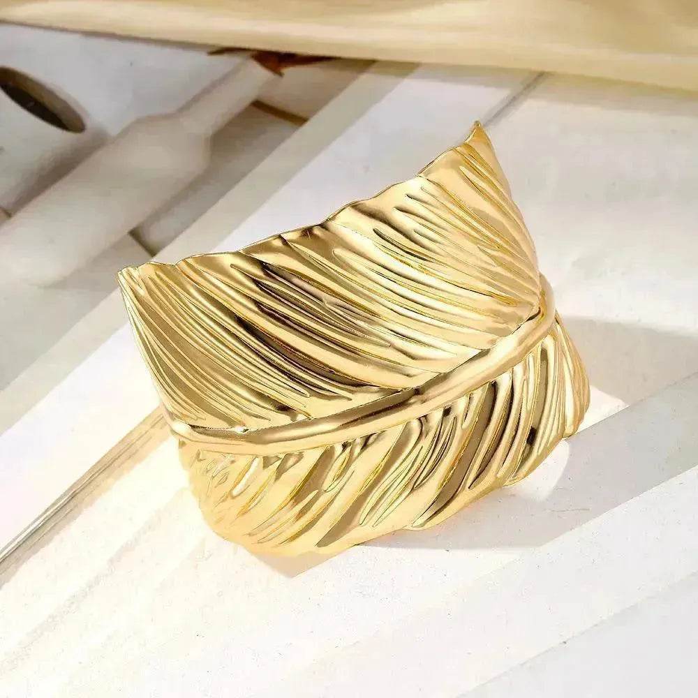Wide Leaf Personalized Opening Exaggerated Bracelet for Women - www.Shopthatapp.com