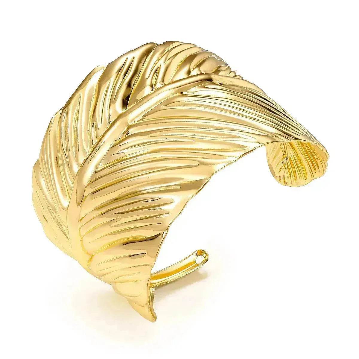 Wide Leaf Personalized Opening Exaggerated Bracelet for Women - www.Shopthatapp.com