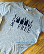Wild and Free kids t-shirt in gray with forest graphic for playful outdoor adventures