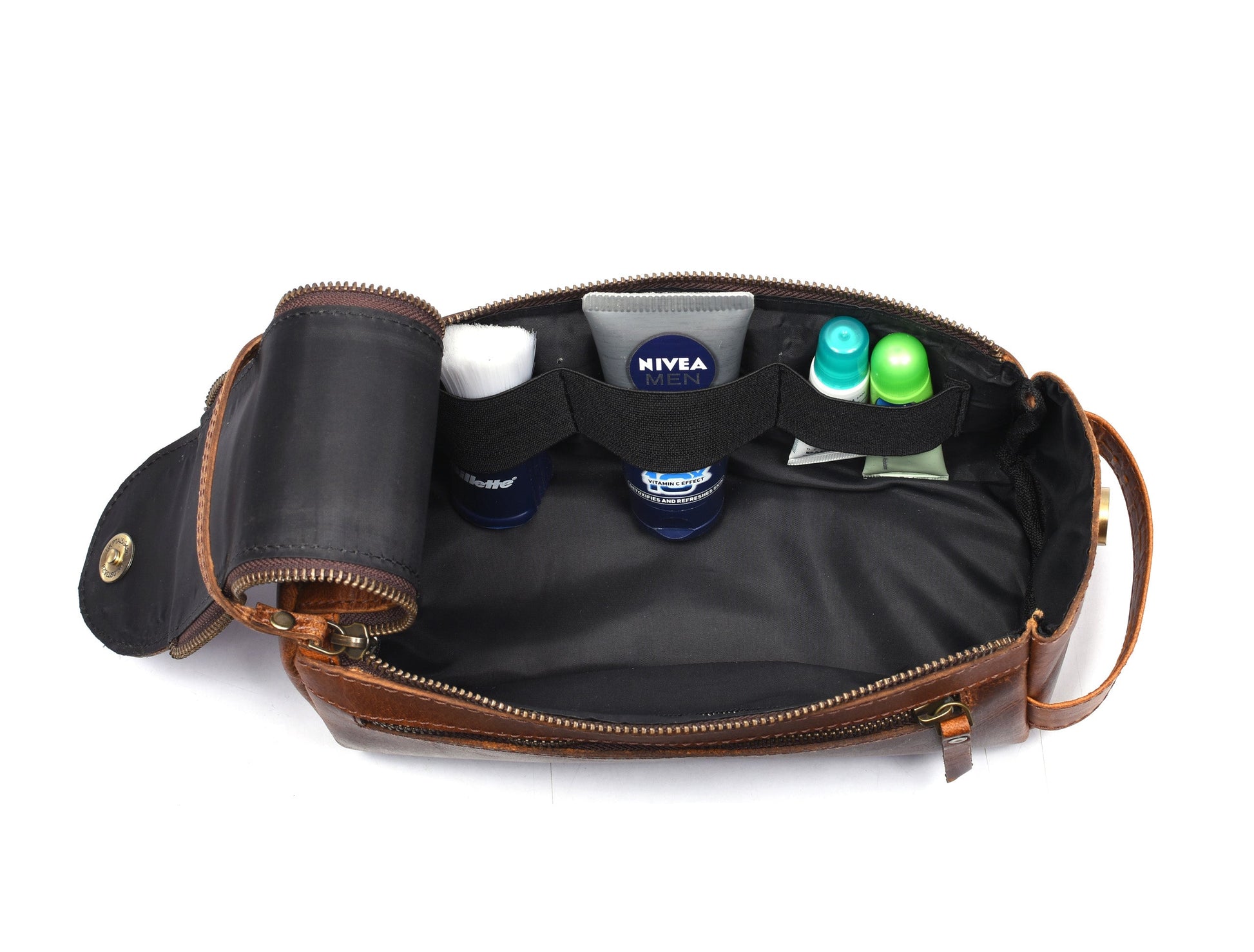 Winston Leather Toiletry Bag - Caramel Brown - www.Shopthatapp.com