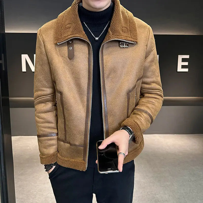 Winter Fur Integrated Lamb Fur Fleece-lined Thick Leather Coat Men - www.Shopthatapp.com