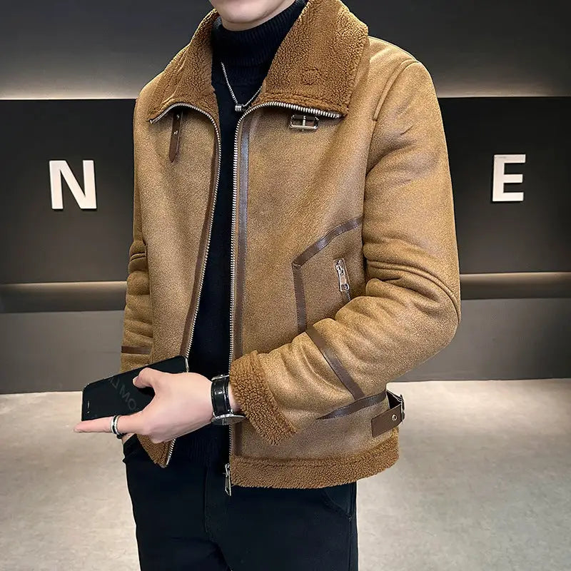 Winter Fur Integrated Lamb Fur Fleece-lined Thick Leather Coat Men - www.Shopthatapp.com