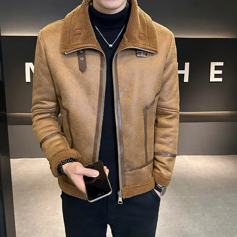Winter Fur Integrated Lamb Fur Fleece-lined Thick Leather Coat Men - www.Shopthatapp.com