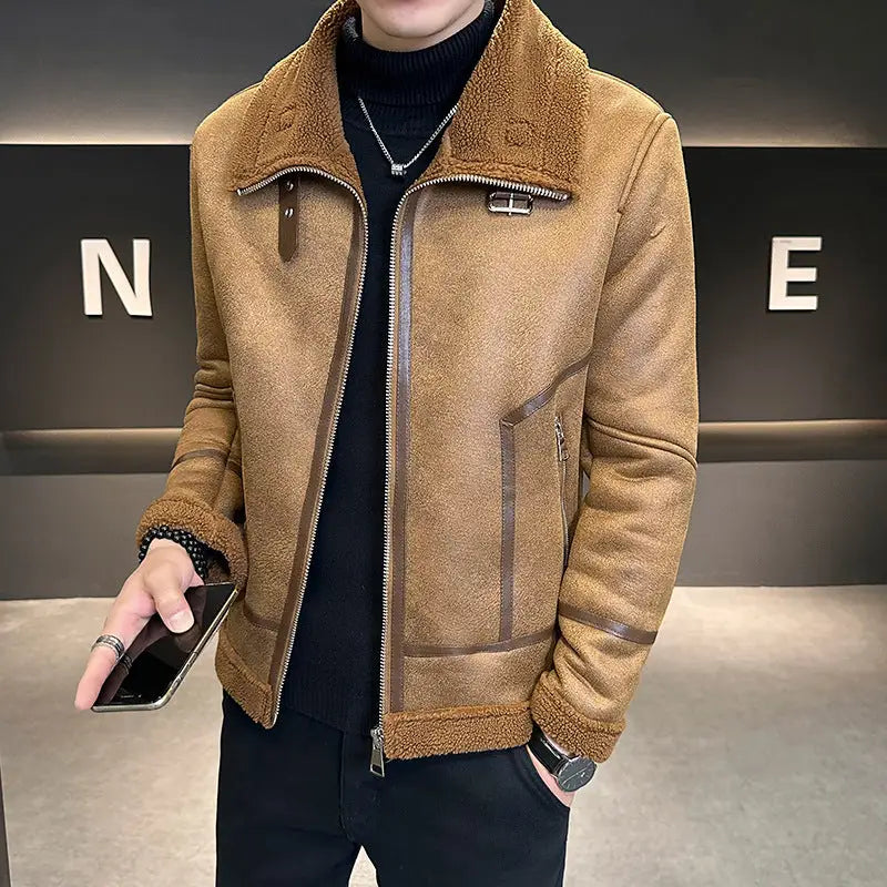 Winter Fur Integrated Lamb Fur Fleece-lined Thick Leather Coat Men - www.Shopthatapp.com