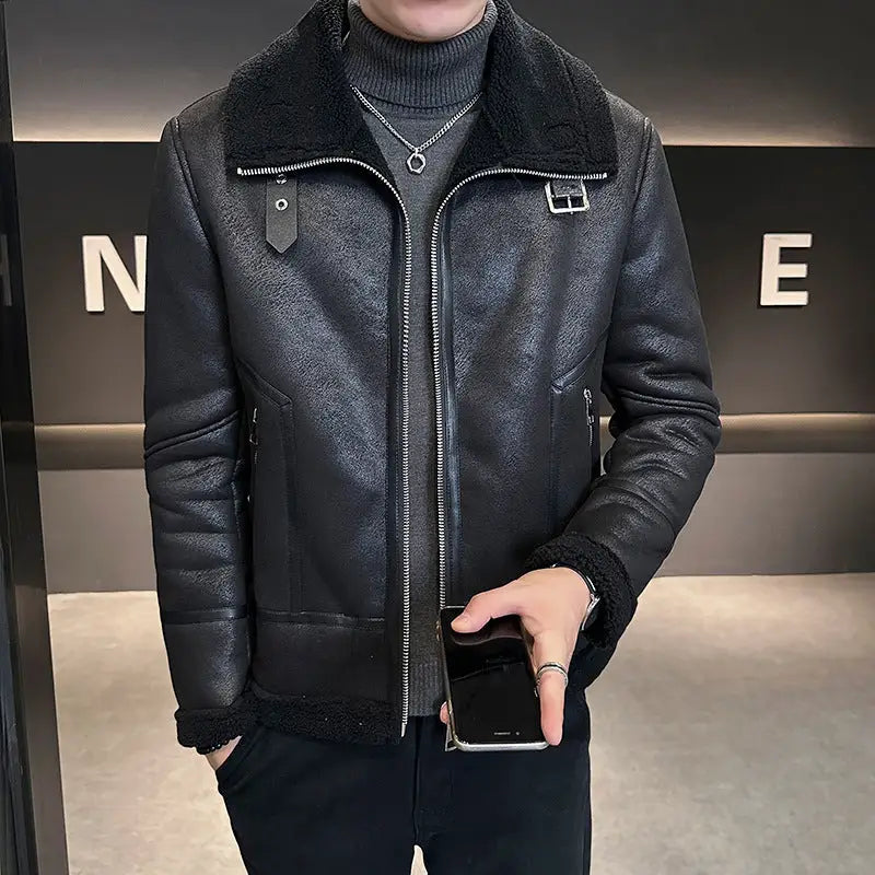 Winter Fur Integrated Lamb Fur Fleece-lined Thick Leather Coat Men - www.Shopthatapp.com