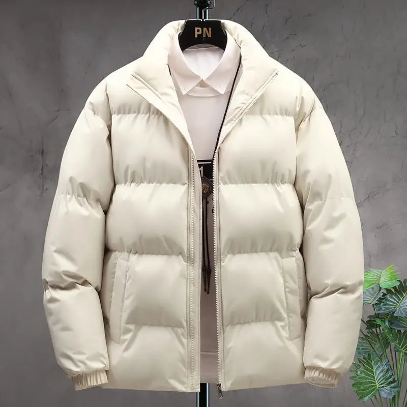 Winter Stand-collar Cotton Coat Couple Casual Warm Plus Velvet Thicken Solid Color Jacket For Men's Clothing - www.Shopthatapp.com