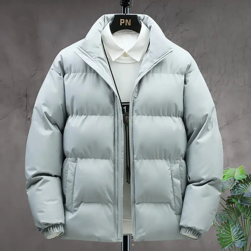 Winter Stand-collar Cotton Coat Couple Casual Warm Plus Velvet Thicken Solid Color Jacket For Men's Clothing - www.Shopthatapp.com