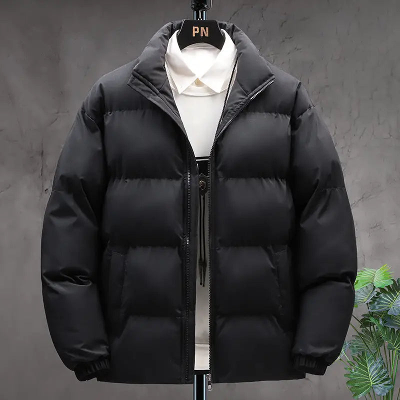 Winter Stand-collar Cotton Coat Couple Casual Warm Plus Velvet Thicken Solid Color Jacket For Men's Clothing - www.Shopthatapp.com