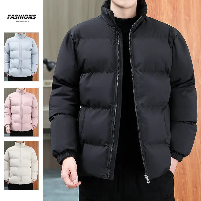 Winter Stand-collar Cotton Coat Couple Casual Warm Plus Velvet Thicken Solid Color Jacket For Men's Clothing - www.Shopthatapp.com
