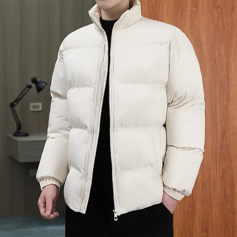 Winter Stand-collar Cotton Coat Couple Casual Warm Plus Velvet Thicken Solid Color Jacket For Men's Clothing - www.Shopthatapp.com