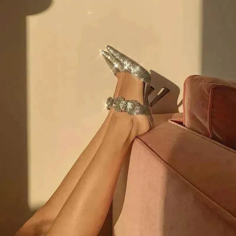 Women Baotou Rhinestone Pointed High Heel Shoe - www.Shopthatapp.com