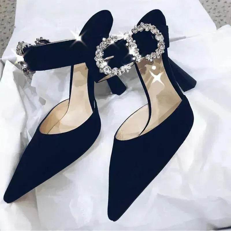 Women Baotou Rhinestone Pointed High Heel Shoe - www.Shopthatapp.com