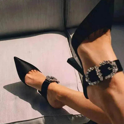 Women Baotou Rhinestone Pointed High Heel Shoe - www.Shopthatapp.com