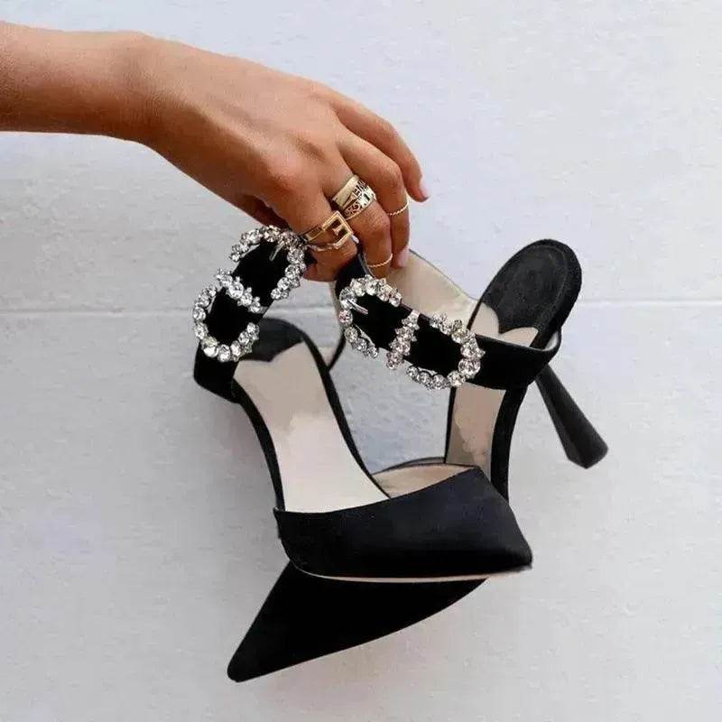 Women Baotou Rhinestone Pointed High Heel Shoe - www.Shopthatapp.com