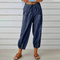 Women Drawstring Tie Pants Spring Summer Cotton And Linen Trousers With Pockets Button - www.Shopthatapp.com