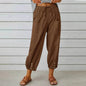 Women Drawstring Tie Pants Spring Summer Cotton And Linen Trousers With Pockets Button - www.Shopthatapp.com