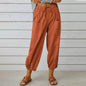 Women Drawstring Tie Pants Spring Summer Cotton And Linen Trousers With Pockets Button - www.Shopthatapp.com