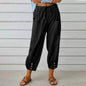 Women Drawstring Tie Pants Spring Summer Cotton And Linen Trousers With Pockets Button - www.Shopthatapp.com