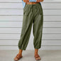 Women Drawstring Tie Pants Spring Summer Cotton And Linen Trousers With Pockets Button - www.Shopthatapp.com