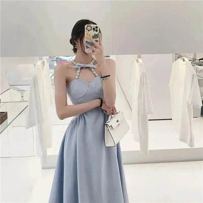 Women Evening Party Dress Diamond Halterneck Charming Sleeveless long Dress  for Elegant Chic ladies - www.Shopthatapp.com