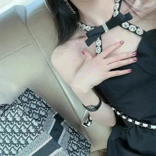 Women Evening Party Dress Diamond Halterneck Charming Sleeveless long Dress  for Elegant Chic ladies - www.Shopthatapp.com