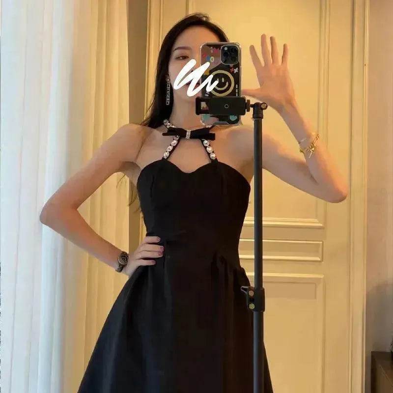 Women Evening Party Dress Diamond Halterneck Charming Sleeveless long Dress  for Elegant Chic ladies - www.Shopthatapp.com